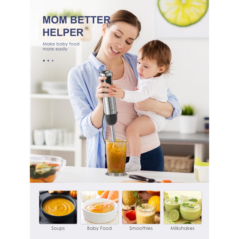 Reemix Immersion Blender, 5 in 1 Hand Blenders, 1000W Copper