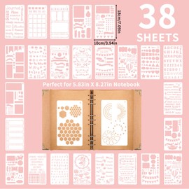 Abeillo 38Pcs Journal Stencils, Reusable Diary Productivity Stencil, Drawing Painting Templates, Bullet Journaling Supplies for Planner, Scrapbooking, Art Decor