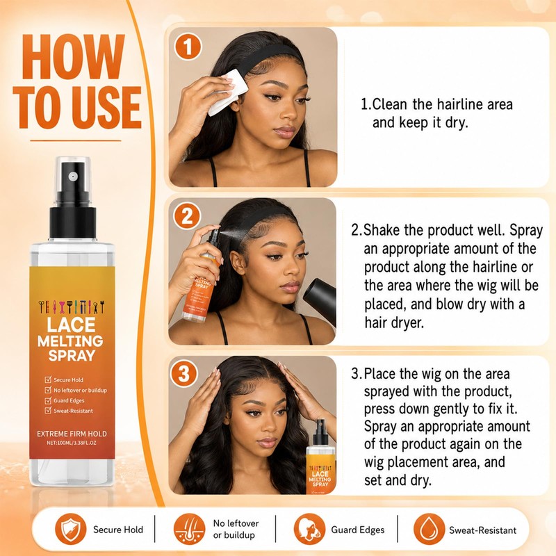 Lace Melting Spray, Extra Hold Melting Spray for Lace Wigs