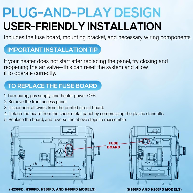 FDXLFWP1930 Pool Heater Field Wiring Panel Fuse Board Replacement for