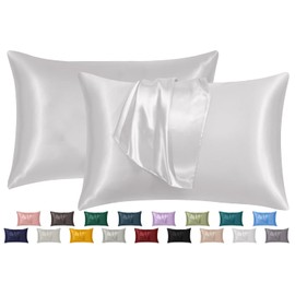 Moonlight Bedding White Pillowcases 2 Pack- Luxury Satin Silk Pillowcases with Envelope Closure, Satin Pillow Case Standard Size Satin Silk Pillowcase (50x75cm)