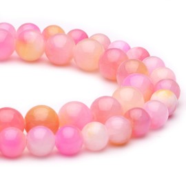 Chicager 8mm Natural Stone Beads for Jewelry Making,Pink Yellow Jade Polished Smooth Round Gemstone Beads for Bracelet Necklace 15 Inch