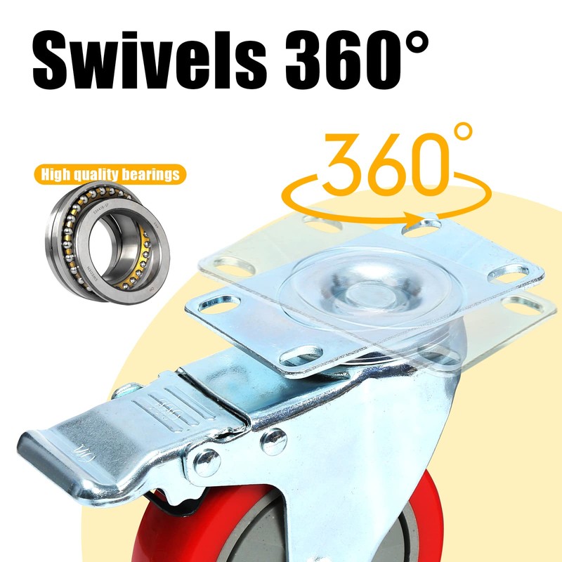 MaxxHaul 50687 4" Heavy Duty Locking Swivel Casters with Brakes,