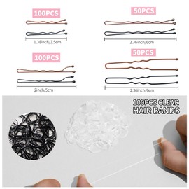 Scaups 400PCS Brown and Black Bobby Pins Kit with Hair Bands, 1.38inch 2inch 2.36inch Bobby Pins and 2.36inch U Shape Hair Pins for Women