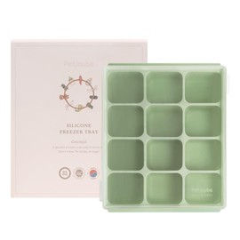 Silicone Baby Food Freezer Tray with Clip-On Lid – 12 Cubes, 100% Platinum Silicone, BPA Free, Made in Korea (Celadon Green)