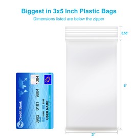 3''x 5'', (Pack of 200) 2 mil Thick Clear Plastic Reclosable Zip Poly Bags with Resealable Lock Seal Zipper for Photo, Jewelry, Bakery, Treats, Travel, Storage, Packaging & Shipping