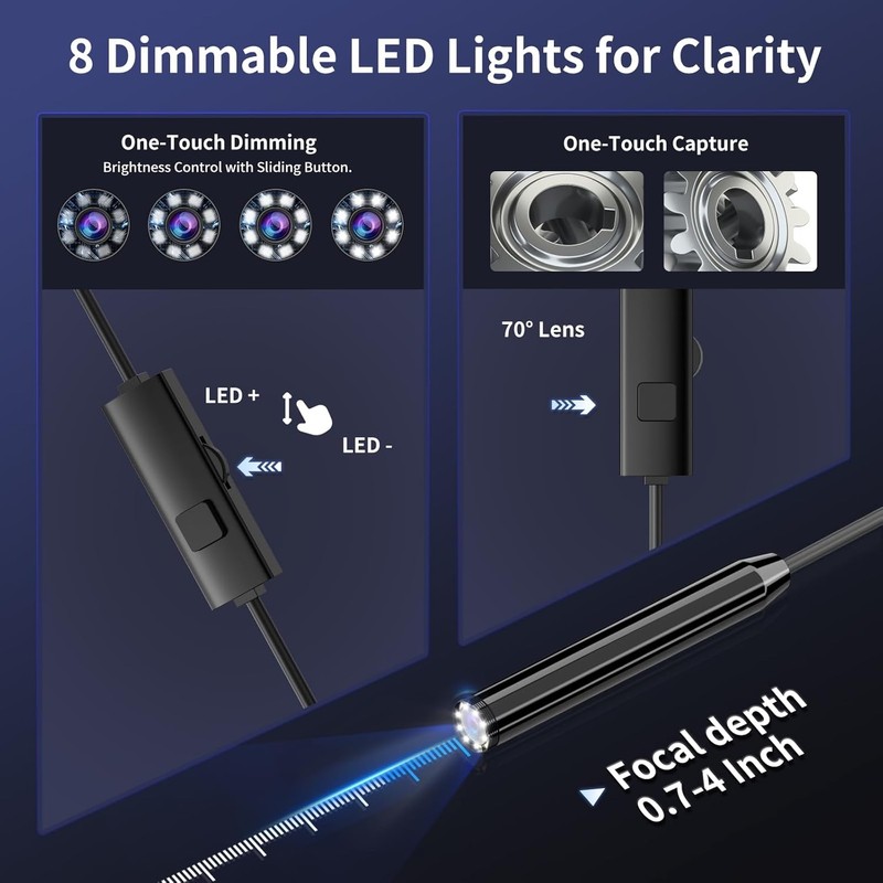 Endoscope Camera with Light, 1920P HD Borescope Inspection Camera with
