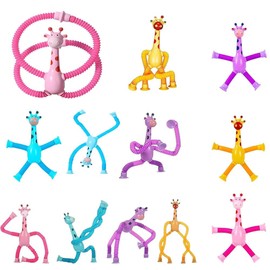 Telescopic Suction Cup Giraffe Toys, Giraffe Sensory Toys Fidget for Kids, Stress Relief Travel for Plane Educational Stretchy for Boys & Girls Ages 3+ (12 Pcs)