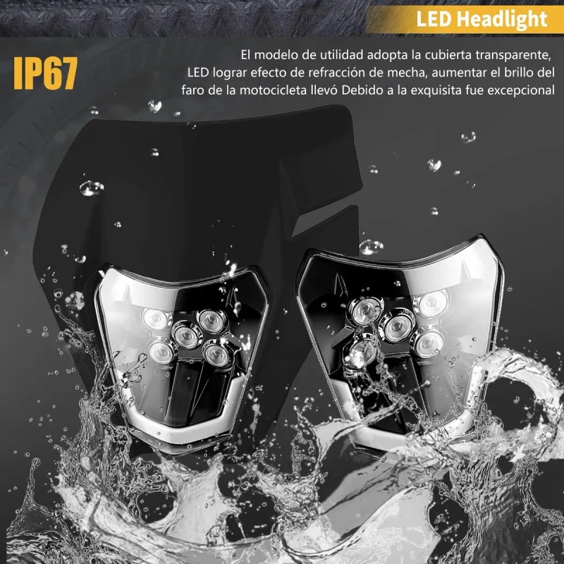 Faro Motocicleta De Led Carcasa Negra Para Ktm Exc Mx