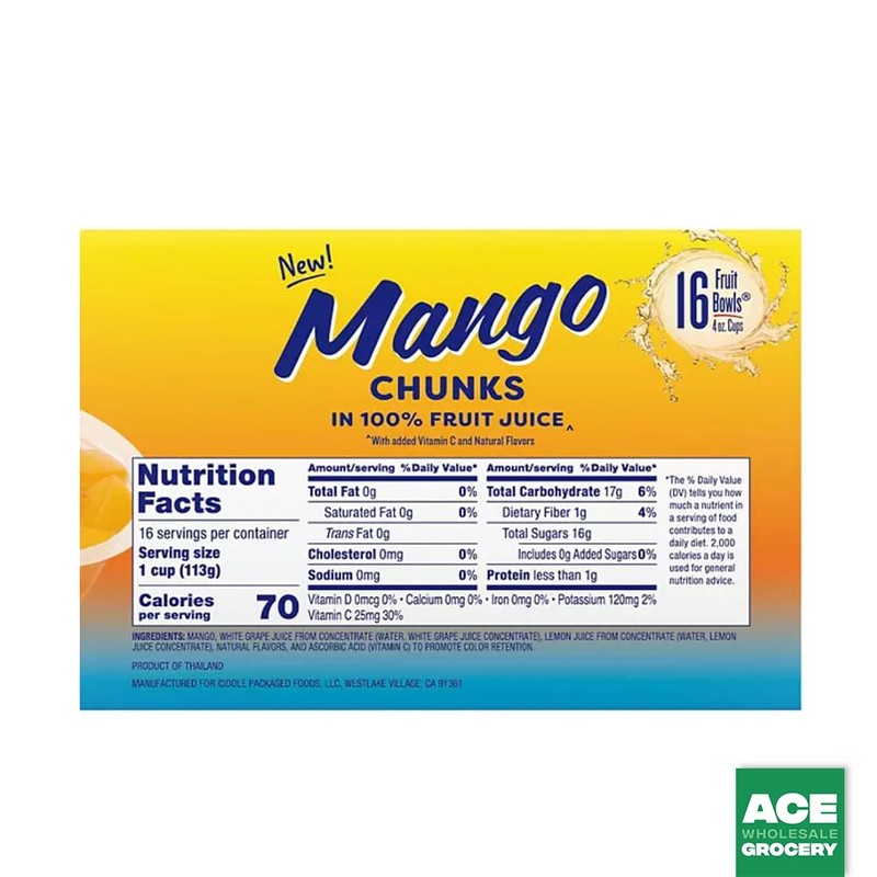 Dole Mango Chunks Fruit Cups in 100% Juice, 4 Ounce