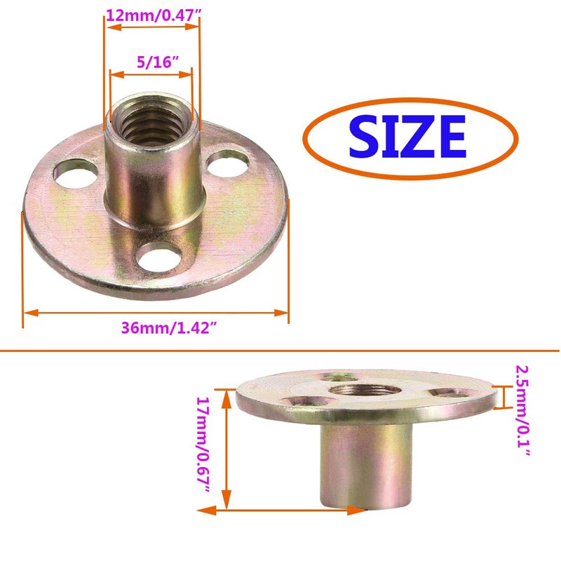 Socell 5/16"-18 T Nuts Brad Hole Carbon Steel Round Base