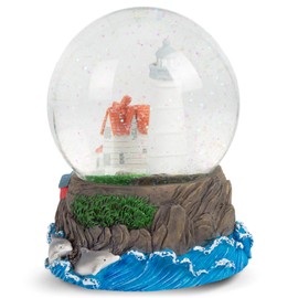Elanze Designs Cape Cod Lighthouse Cottage 100MM Sturdy Wind Up Music Glitter Water Snow Globe Tabletop Dresser Figurine Decoration Plays Tune by The Beautiful Sea