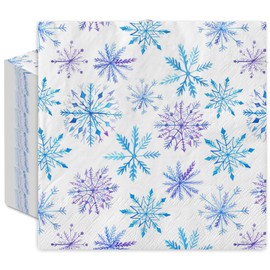 Generic AnyDesign 80Pcs Christmas Paper Napkins Blue Purple Snowflake Disposable Napkins Winter Watercolor Luncheon Dinner Napkins for Xmas Holiday Wedding Table Decor Party Supplies, 6.5 x 6.5 inch