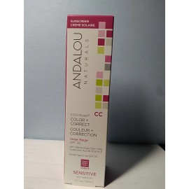 ANDALOU NATURALS 1000 Roses CC Color + Correct Sheer Beige SPF 30, 2 Fl Oz NIB