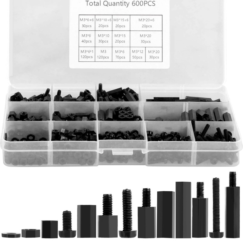 600Pcs M3 Male Female Hex Spacer Standoffs Screws Set Nylon