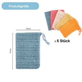 qingmeng Soap Bags, Pack of 5 Soap Bags, Natural, Sisal Soap Bag, Shower, 5 Colours, 10 x 14 cm, Soap Net Soap Bag with Drawstring, Organic Soap Bags for Solid Soap and Solid Shampoo
