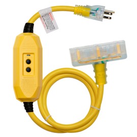ELEGRP 15 Amp Auto Reset Inline GFCI Extension Cord 3ft 12/3 SJTW Heavy Duty Yellow Cable 3 Wires 3 Prongs Grounded Plug with 3 Electrical Power Outlets with LED Lighted, Broom Tail Design,UL Listed