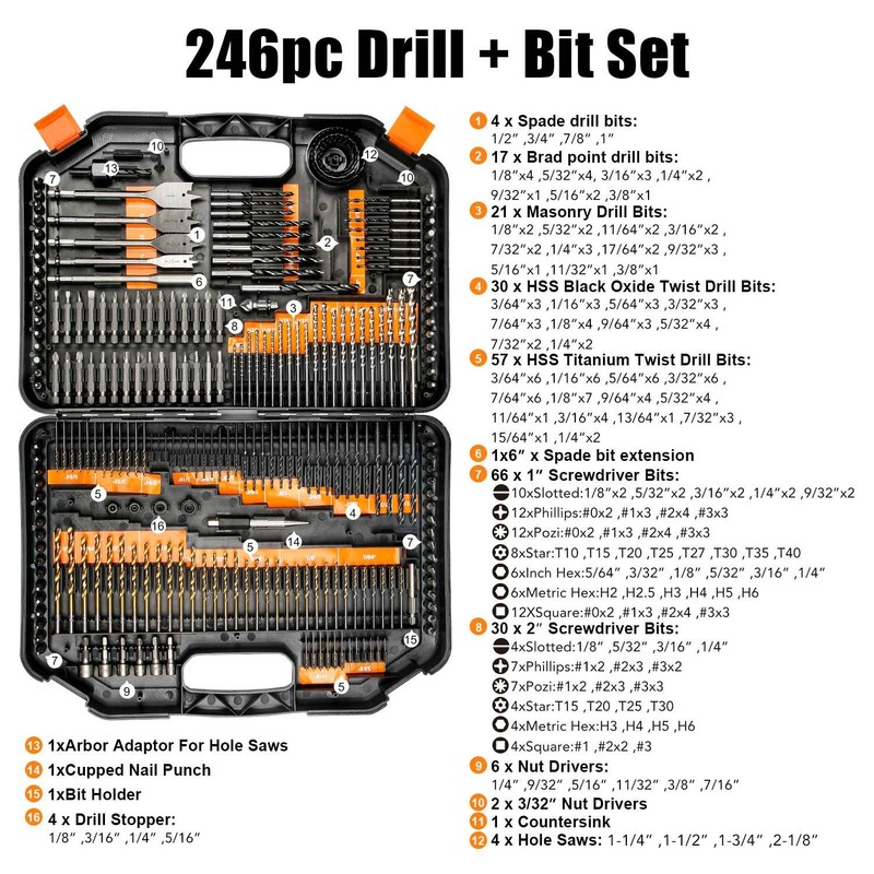 EnerTwist Drill Bit Set, 246-Pieces Drill Bits and Driver Set