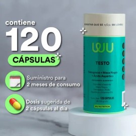 Suplemento Testo Wu Nutrition 120 Capsulas Fenogreco Maca Negra Acido Aspartico Vitamina D3 Consumo de 2 Meses Hombre Bienestar