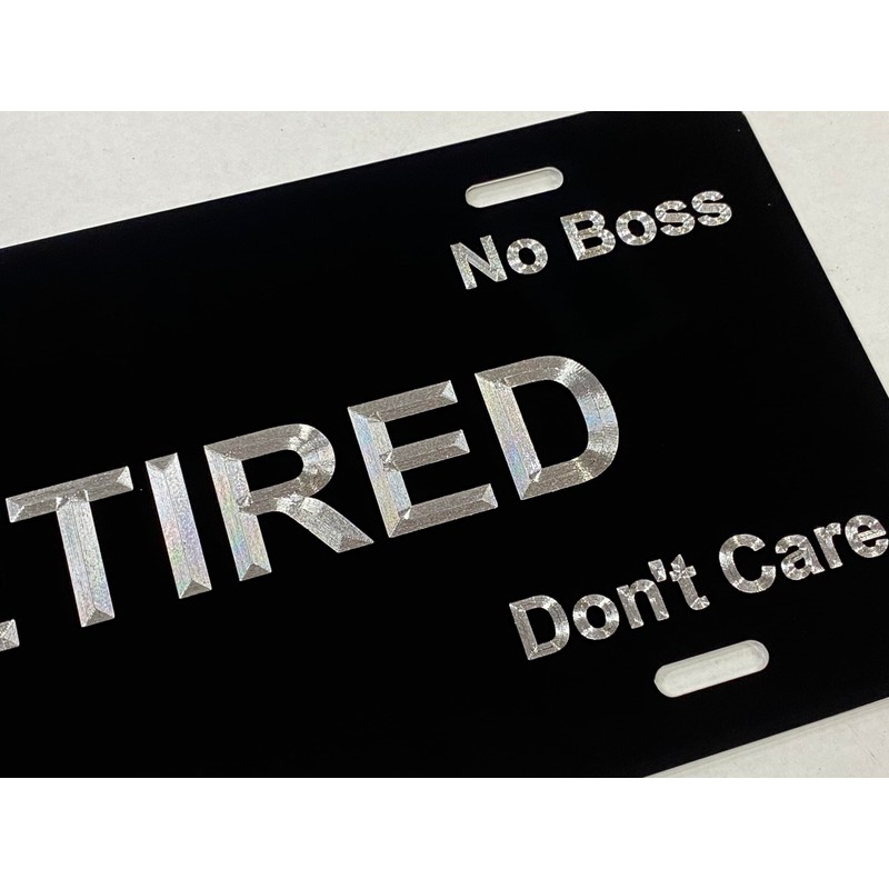 Engraved Retired Car Tag Diamond Etched Vanity License Plate Retirement