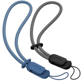 SURPHY Adjustable Lanyard Wristlet Hand Strap, with Integrated Clip Compatible with AirPods, Phone Cases, Cameras, Keys (Black & Blue Jay)
