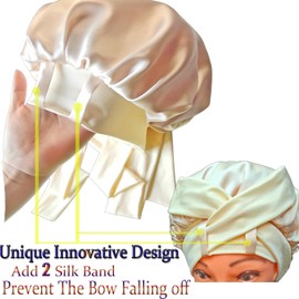 FZHGVML Silk Hair Bonnet for Sleeping, Double-Sided Satin Silk Bonnet for Women & Girls Curly Hair Care, Adjustable Wide Elastic Band Sleep Cap Hair Wrap for Sleeping with 2 Scrunchies Peacock Blue