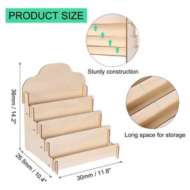 PATIKIL Greeting Card Display Stand, 4 Tiered Sticker Display Holder Portable Postcard Display Stand Wooden Greeting Card Display Rack for Card Photo, 11.8 x 10.4 x 14.2 inch, Beige