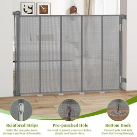 HIDOG 47" Extra Tall Retractable Baby Gates, Extends to 59" Wide, ExtraTall Retractable Safety Gate with Reinforced Strips, Retractable Tall Dog Gates for Doorways Mesh Baby Pet Gates Indoor, Grey