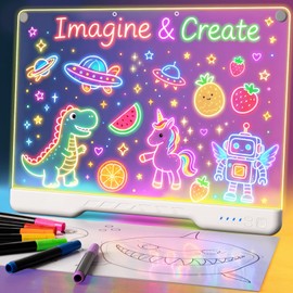 16" Rechargeable LED Drawing Board for Kids,MIXVOVA Light Up Drawing Tablet with 7 Colors & 4 Modes,Dry Erase Doodle Glow LED Note Board with 7 Markers,Christmas Birthday Children's Day Gifts for Kids