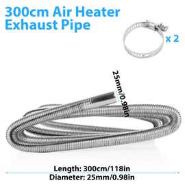 MUXHEL Diesel Heater Exhaust Pipe 300 cm Diesel Heater Pipe Stainless Steel Car Exhaust Hose Air Heater Exhaust Pipe Flexible Parking Heater Exhaust Pipe with 2 Clamps for Air Diesel Heating