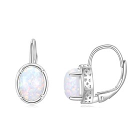 POPLYKE Opal Earrings for Women Sterling Silver Opal Leverback Earrings White Opal Jewerly Gift for Women (white opal)