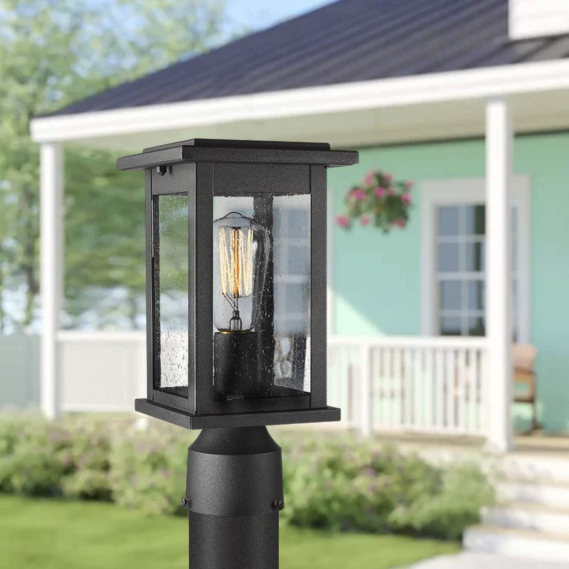 Emliviar Outdoor Post Light Fixtures, 1-Light Pillar Light in Black