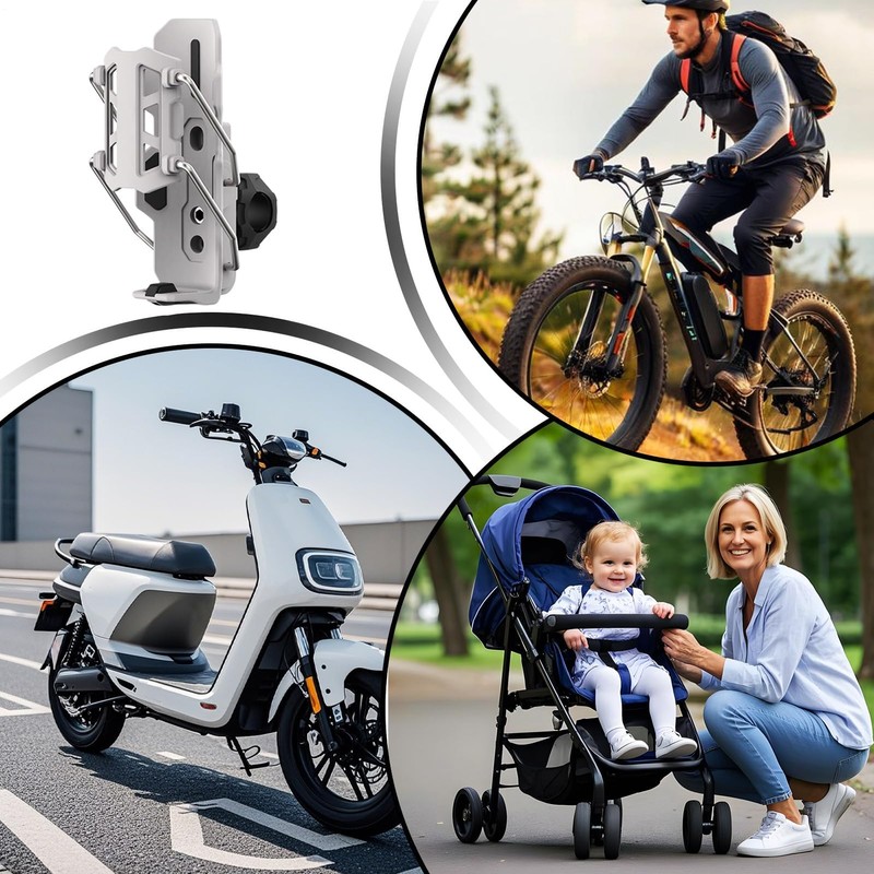 Adaptive Bicycle Bottle Holder, Automatic Clamping Mechanism, 360 Degree Rotatable