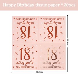 Servietten 18. Geburtstag, 30 Stück Roségold Geburtstags Serviette, Alles Gute zum 18. Geburtstag Servietten, 3-Lagig 18 Geburtstagsdeko Papierservietten für Mädchen Frauen Jubiläum Feiern