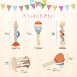 YAOZUP Baby Musikinstrumente, 5pcs Montessori Holzmusikinstrumente für Kleinkinder von 0-1 Jahre, Montessori-Holzspielzeug mit Maracas,Trompete,Kastagnetten, Percussion-Instrumente Set