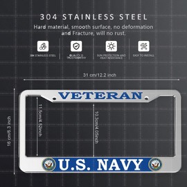 2 Pack Veteran License Plate Frames for U.S. Navy, Silver Universal Aluminum Front and Rear Retired License Plate Holder for Department of The Navy
