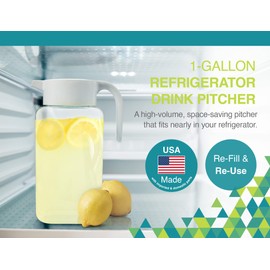 Arrow Home Products 1 Gallon Plastic Pitcher with Lid - Clear Plastic Pitcher for Refrigerator, Fill with Cold Drinks - BPA Free, Space-Saving Rectangular Design - Fill with Lemonade, Milk, Juice