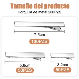 Kit 200 Piezas Pinzas para Cabello,Clips para Cabello Metal,Broches Pinza Cocodrilo,Pinzas Pico de Garza,Broches para Cabello de Mujer,Plateado(3.2cm+5.6cm+7.5cm)