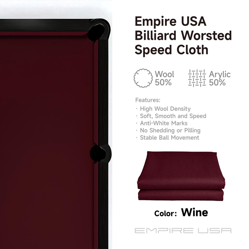 Empire USA - Wine Billiard Worsted Speed Cloth/Felt - 8ft