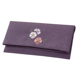 Bi-Fold Crepe Embroidered Kyoto Prayer Beads Bag Prayer Beads Pouch Case with Outer Box, purple (noodle)