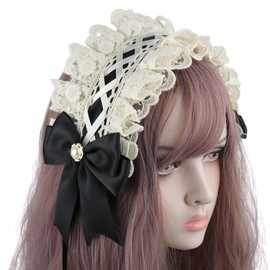 [YOMO HOUSE] Headdress Ribbon Headband Lolita Fashion Gothic Lolita Maid Women's Hair Ornament Cute Black Headband (Black, One Size Fits All)