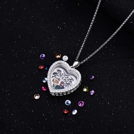 SOULMEET Heart Tree of Life Floating Locket Necklace That Holds Birthstones/Pictures/Hair Locket Living DIY Floating Charm Memory Necklace for Women