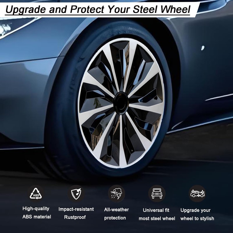 Hubcap Wheel Covers Replacement Size R15 Hub Caps Universal-Fit Steel