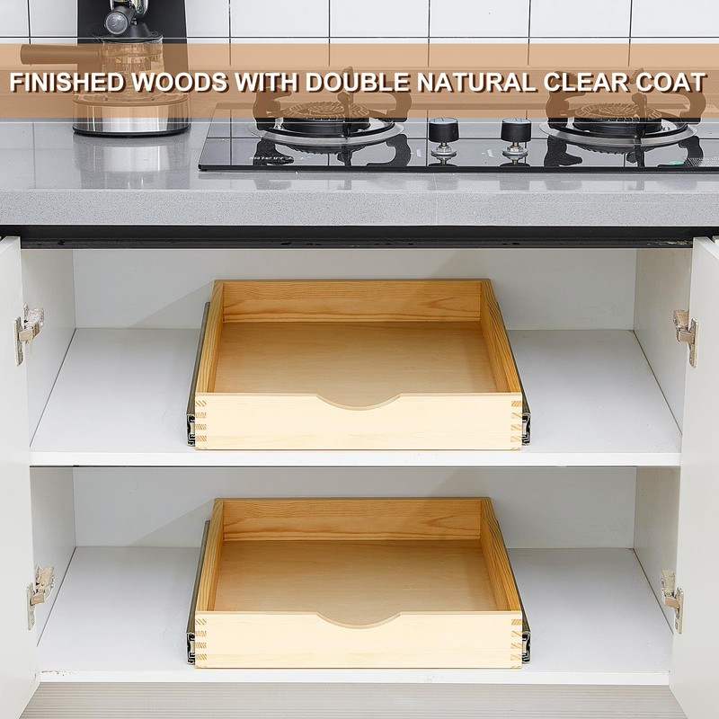 Menkxi 2 Set Pull out Tray Cabinet Organizer Wooden Pull