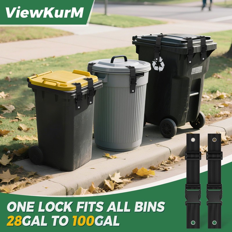 Bear Proof Trash Can Lock，Heavy-Duty Adjustable Garbage Bin Lid Locks
