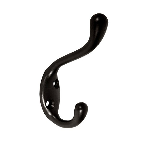 Designers Impressions Flat Black Heavy Duty Coat & Hat Hook: