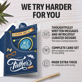 Decorably 8 Pack Glittery and Gold Foil 5x7in Happy Fathers Day Cards Set with Envelopes and Stickers, 4 Elegant Dad-Themed Designs Fathers Day Card for Dads, Grandads, with Printed Message Inside