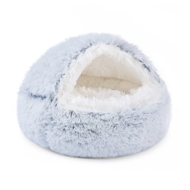NOYAL Dog Bed Round Hooded Plush Cat Cave Donut Anti Anxiety Fluffy Dog Bed for Small Medium Dog and Cat