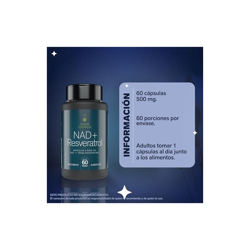 NAD Resveratrol - Suplemento alimenticio, 60 Capsulas de 500mg.
