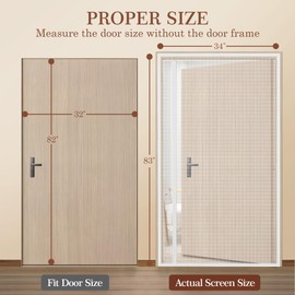 Yotache White Reversible Left Right Side Opening Magnetic Screen Door Fits Door Size 32 x 82, Unobstructed View Upgraded Polyester Mesh for Back Door, Actual Screen Size 34" x 83"